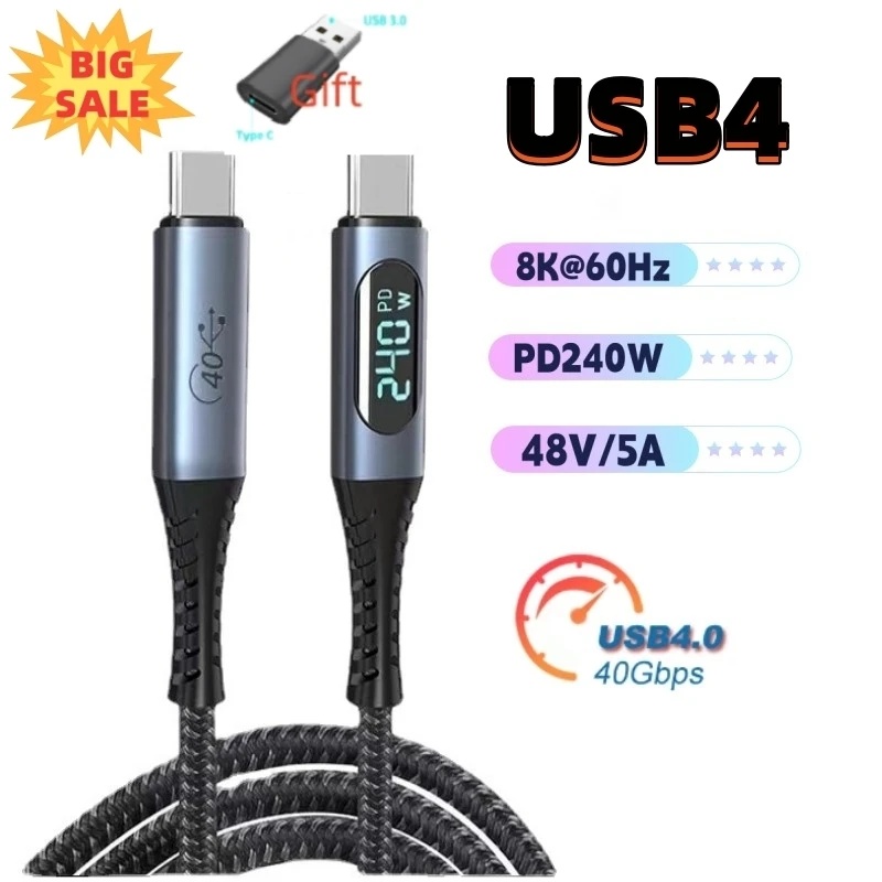 USB4.0 40Gbps USB C Cable 8K@60Hz Type C to C Cable PD3.1 240W Fast Charging for MacBook Pro Switch Nintendo PS5 Galaxy S22