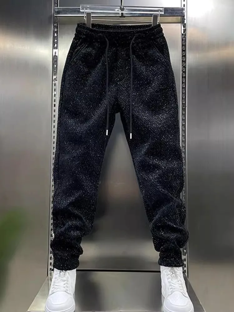 

Men's Fce Lined Thiened Harlan Casual Pants Autumn Winter Loose Fit Spor Trousers with ket Elastic Waisand