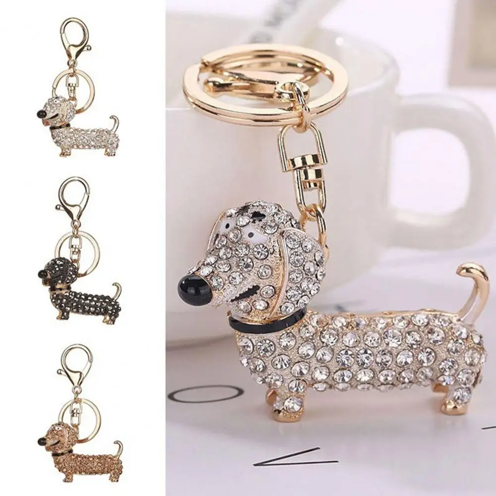 Rhinestone Inlaid Hanging for Handbags Dachshund Dog Design Key Chain Ornament Bag Pendant for Handbags