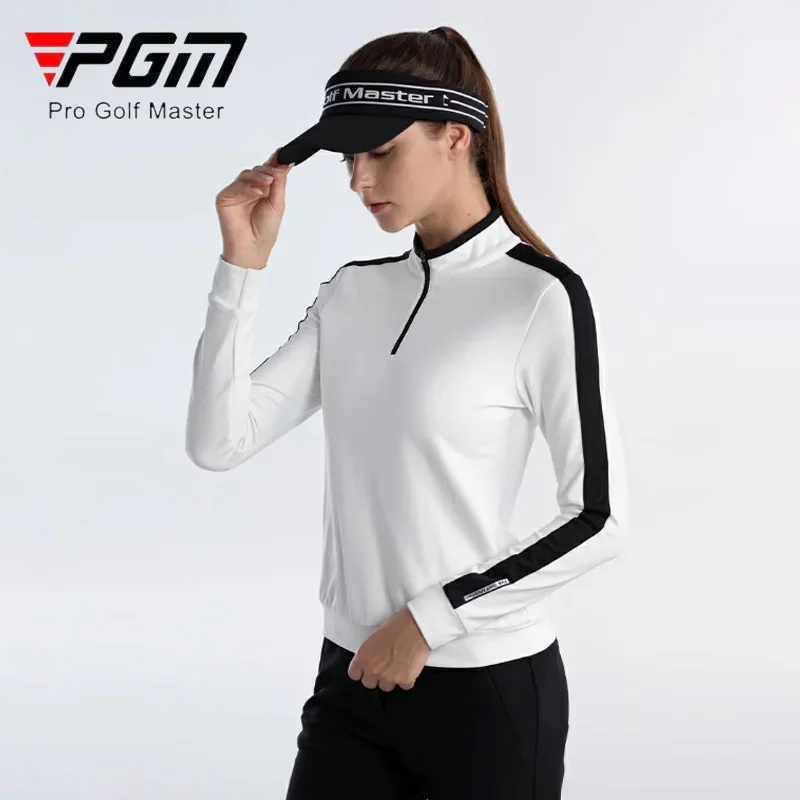 PGM Women Golf T-shirt Ladies Slim Full Sleeve Top Women Patchwork Zipper Collar Casual T-Shirts Autumn Elastic Casual Wear