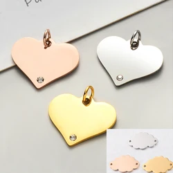 5pcs/Lot Stainless Steel Mirror Polished Heart with Zircon Charms Cloud Pendants for DIY Jewelry Making Accessories 20/25mm