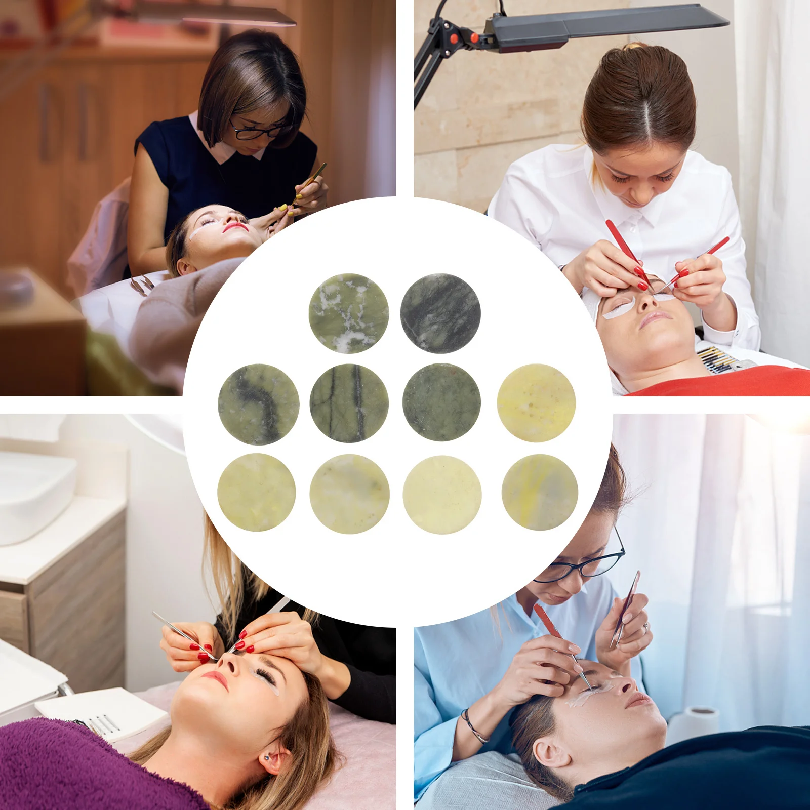 10 szt. Paletka na klej do rzęs z jadeitu, wielokrotnego użytku, uchwyt do przedłużania rzęs z gładką powierzchnią, zapobiega szybkiej schnięciu, akcesorium salonowe.