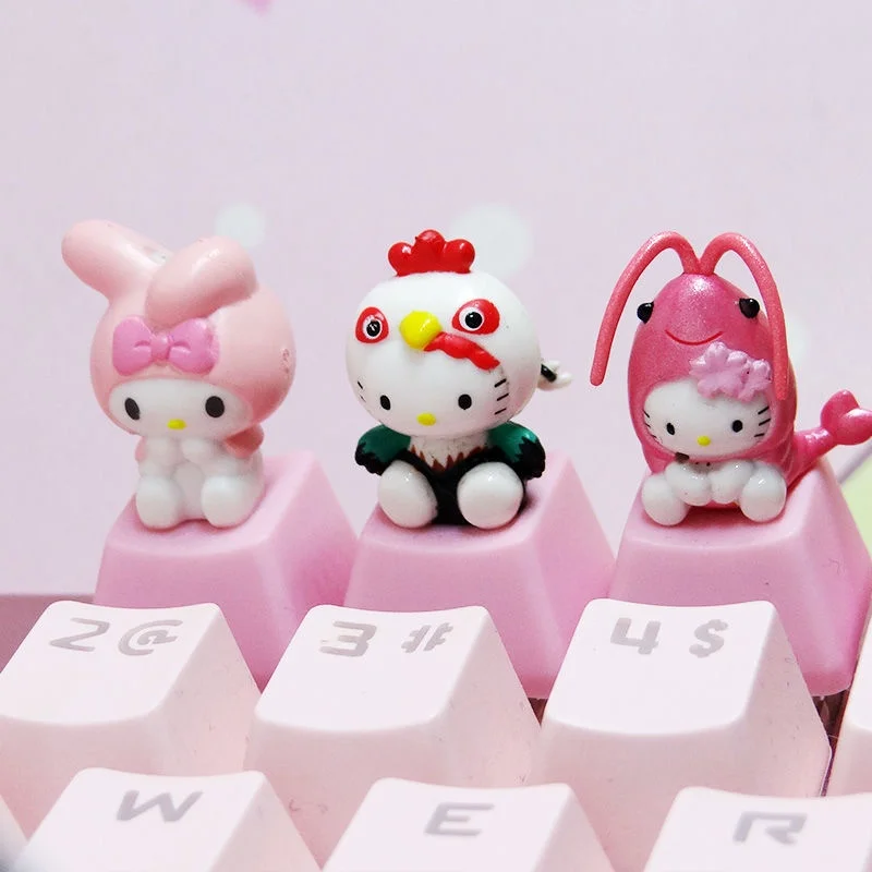 Tapa de tecla de gato KT rosa, transparente, PBT, personalizada, dibujos animados, Teclado mecánico