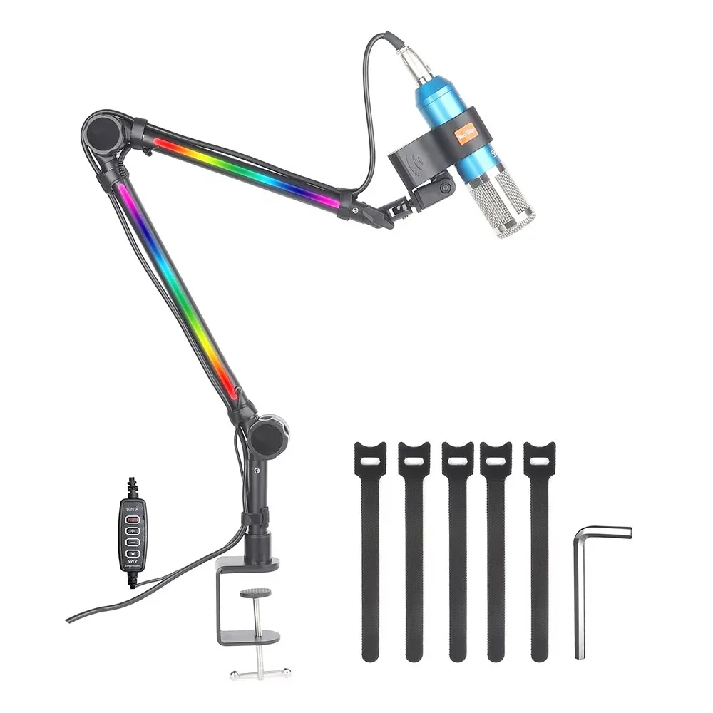 Microphone RGB Light Cantilever Shelf Desktop Bedside Live Metal Large Bearing Microphone Light Rocker Arm Stand