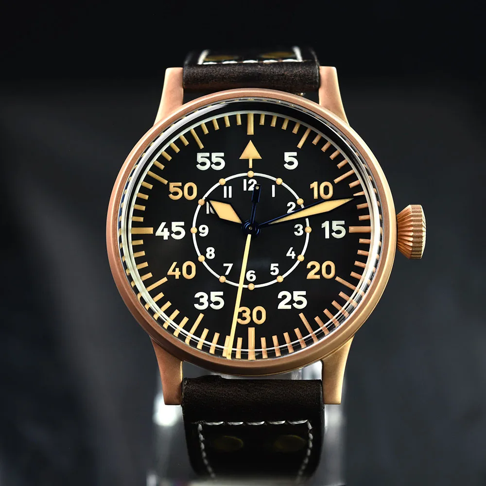 Hruodland Solid Bronze Automatic Pilot Mens Watches PT5000 SW200 Sapphire 100M Water Resistant Mechanical Aviator Wristwatches