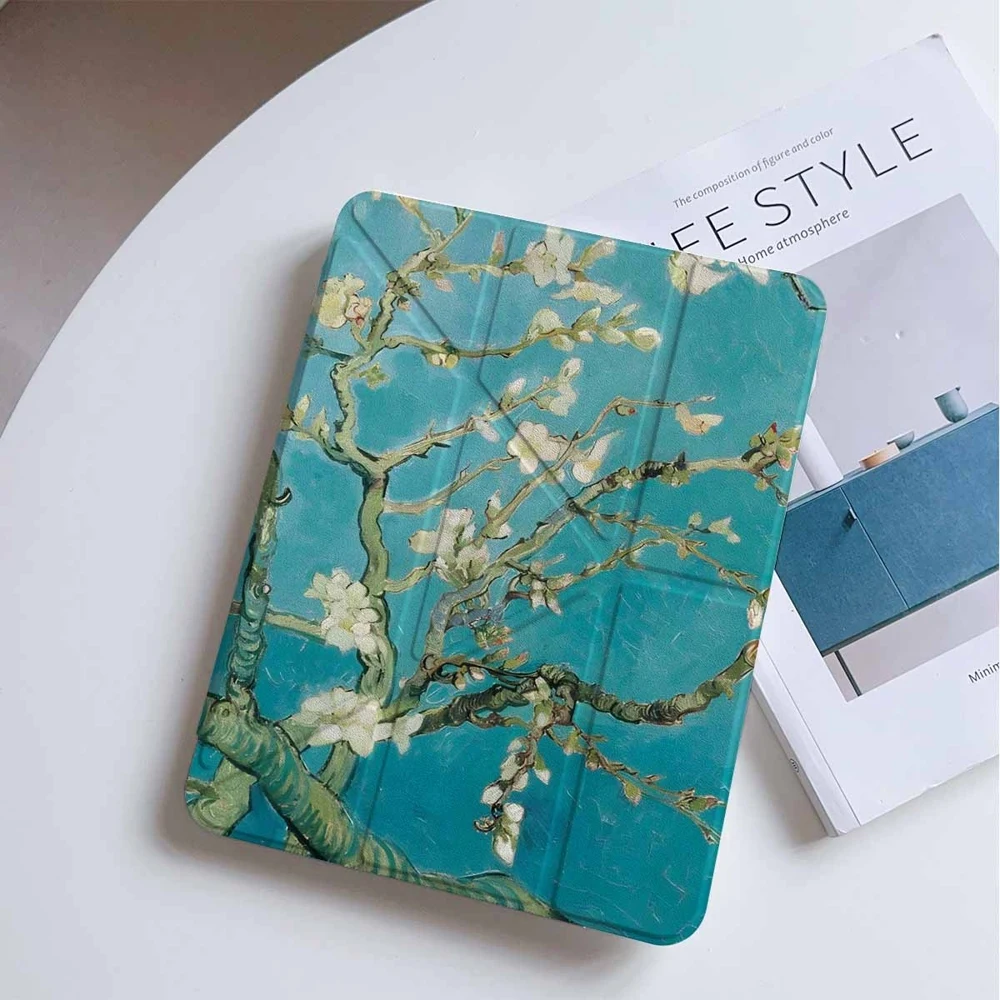 Almond Blossom Oil Painting For Samsung Galaxy Tab A8 A9 A11 S6 S7 S8 S9 S10 FE Plus Lite Protective With Pen Slot Tablet Case