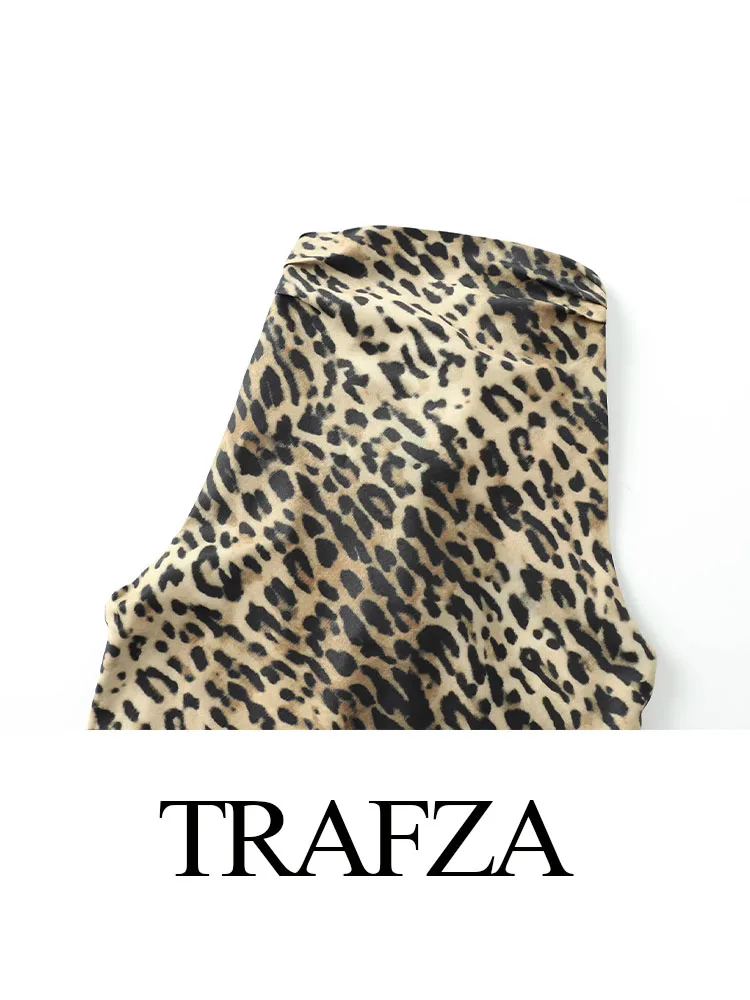 TRAFZA-فستان نسائي مطبوع على شكل فهد بدون أكمام مكشوف الظهر ، فساتين قصيرة برقبة رقبة نسائية ، طراز شاطئ مثير ، صيف