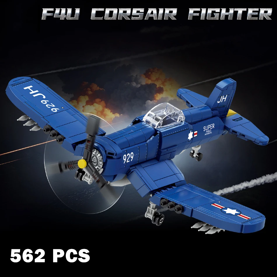 MOC Military WW2 Germany US Airforce FW190 P-51 Mustang F4U Corsair Fighter Aircraft Model Building Blocks Bricks Toys Kids Gift