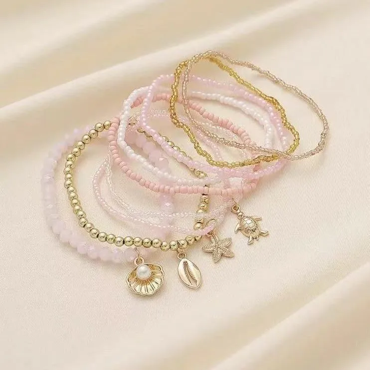 Glass Rice Bead Ocean Vacation Style Little Dolphin Bead 9-Piece Bracelet Set