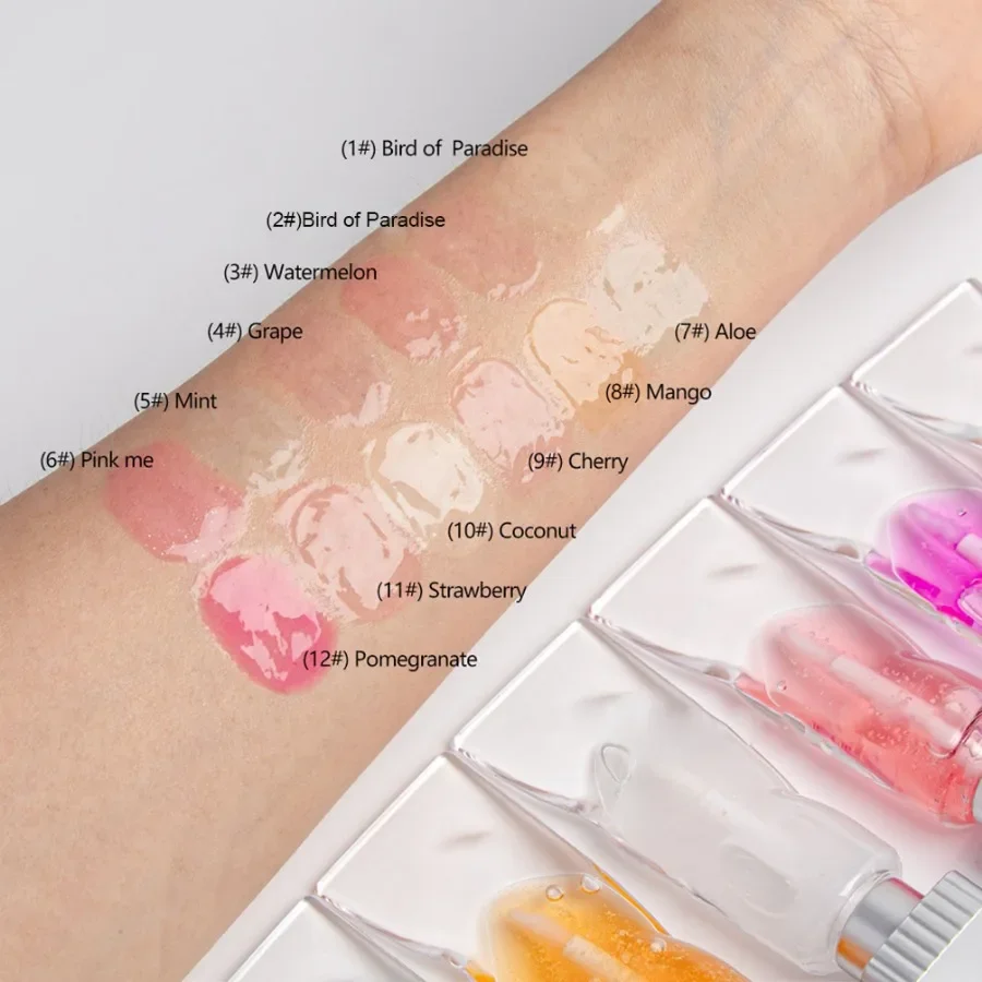 ฉลากส่วนตัว 12 สี Ice Lip Oil บํารุงยาวนานใช้งานง่าย Moisturizing Hydrating Repairing ลด Liplines แต่งหน้า