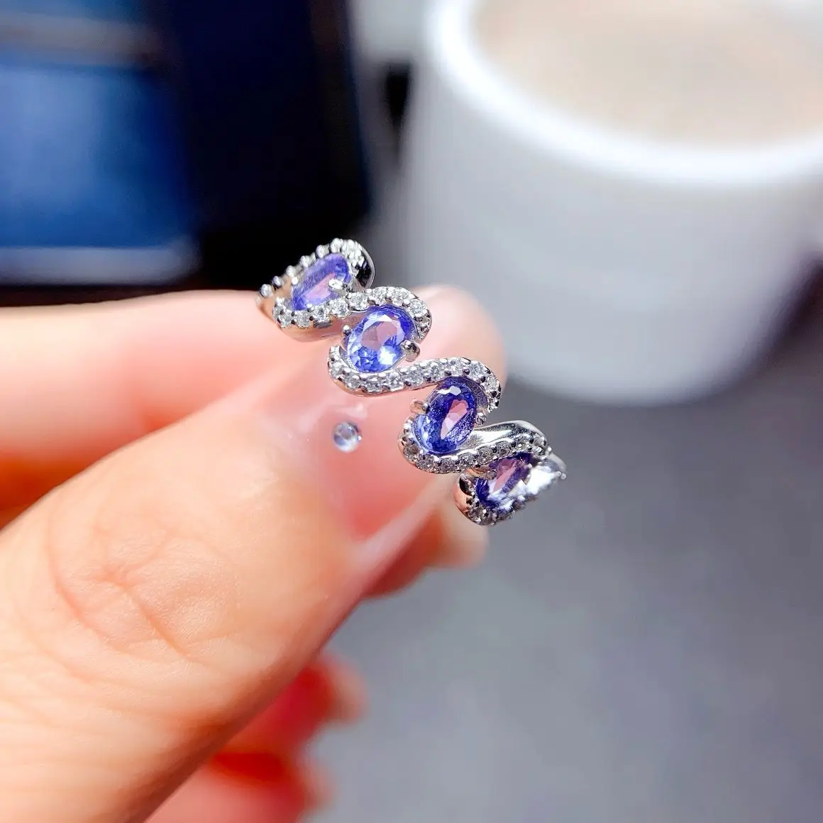 

Best Seller ZECAA Tanzanite Fine Jewelry Woman Tanzanite Ring With Natural Tanzanite Gemstone 3*4mm Lady Tanzanite Ring