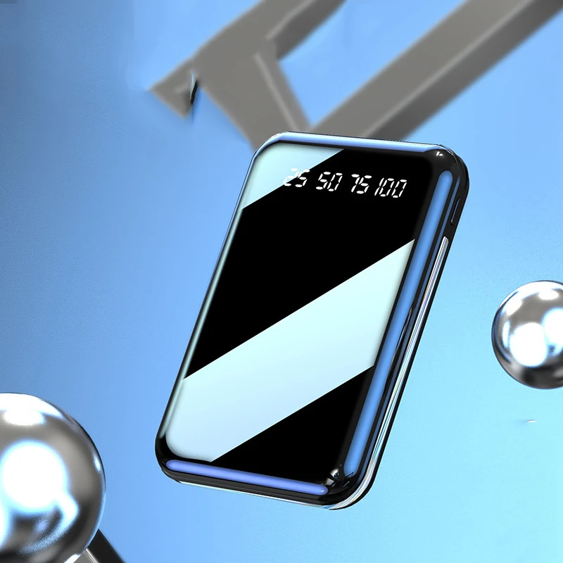 باور بانك صغير بقدرة 20000 مللي أمبير في الساعة بمنفذ USB مزدوج مع باور بانك بشاشة مرآة لهاتف آيفون 16 وسامسونج وشاومي شاحن محمول بطارية احتياطية