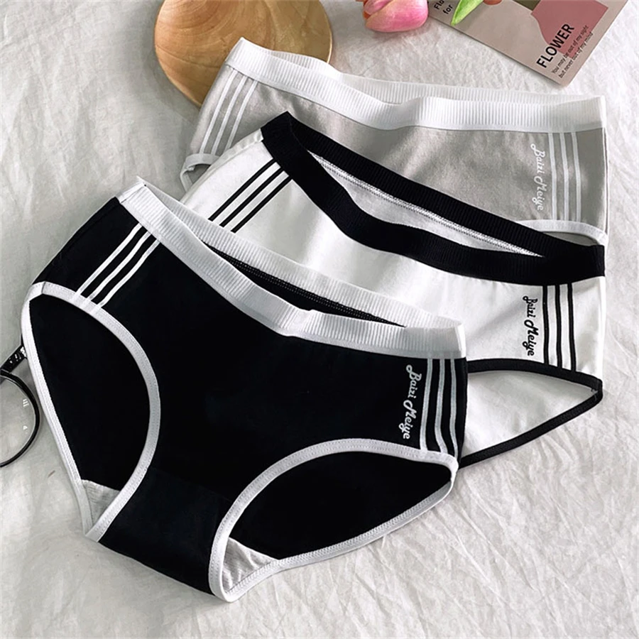 3 قطع النساء ملخصات القطن المنشعب منتصف الخصر مثير إلكتروني سراويل اليابانية الرياضية نمط الفتيات تنفس الملابس الداخلية ملابس داخلية بسيطة