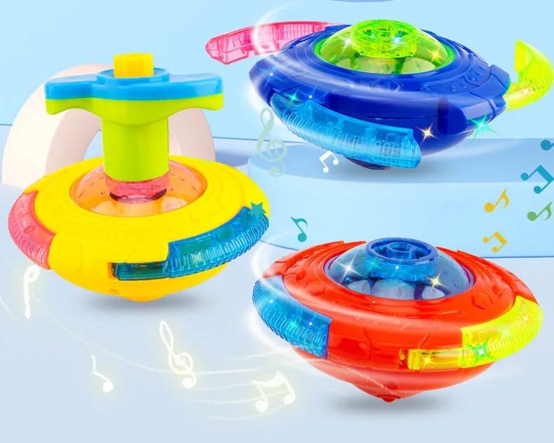 UFO Blinkende Flügel Kreisel Kinder Gyro Leuchten Spielzeug Kinder LED Musik Gyroskop Launcher Rotierenden Spielzeug Spaß Geburtstag Party Gefälligkeiten – Detail 1