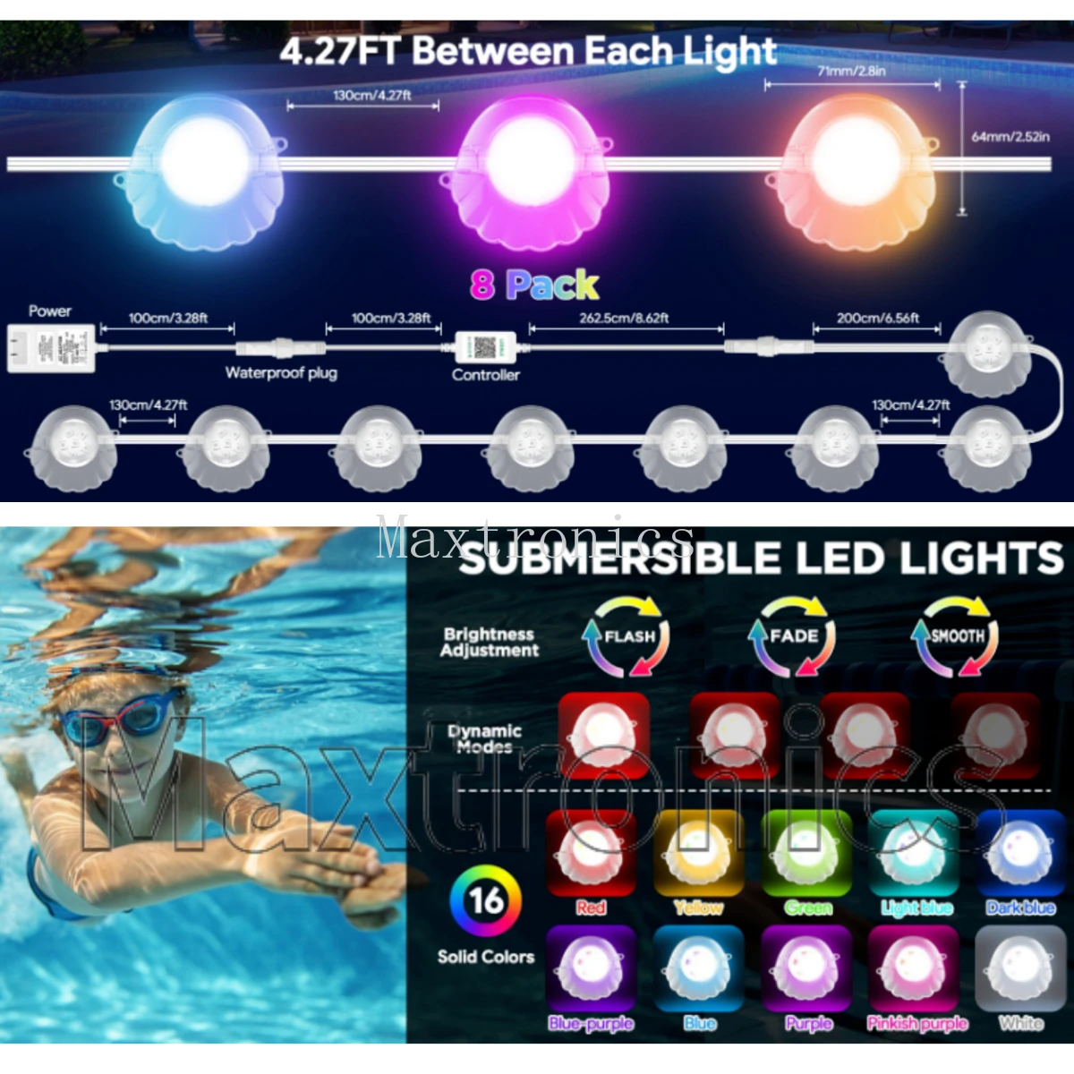 7M/15M RGB Swimming Pool Modules Light Bluetooth/WIFI  APP&Remote Waterproof Music Sync Timer for Party Holiday Underwater Light