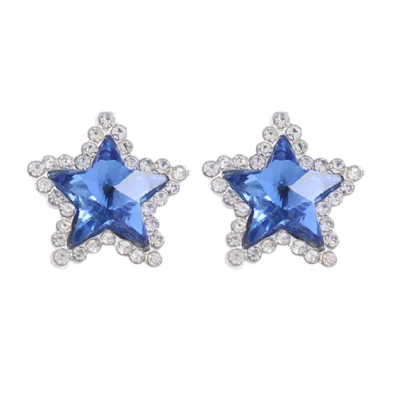 

Blue-purple crystal star stud earrings, rhinestone pentagram earrings.