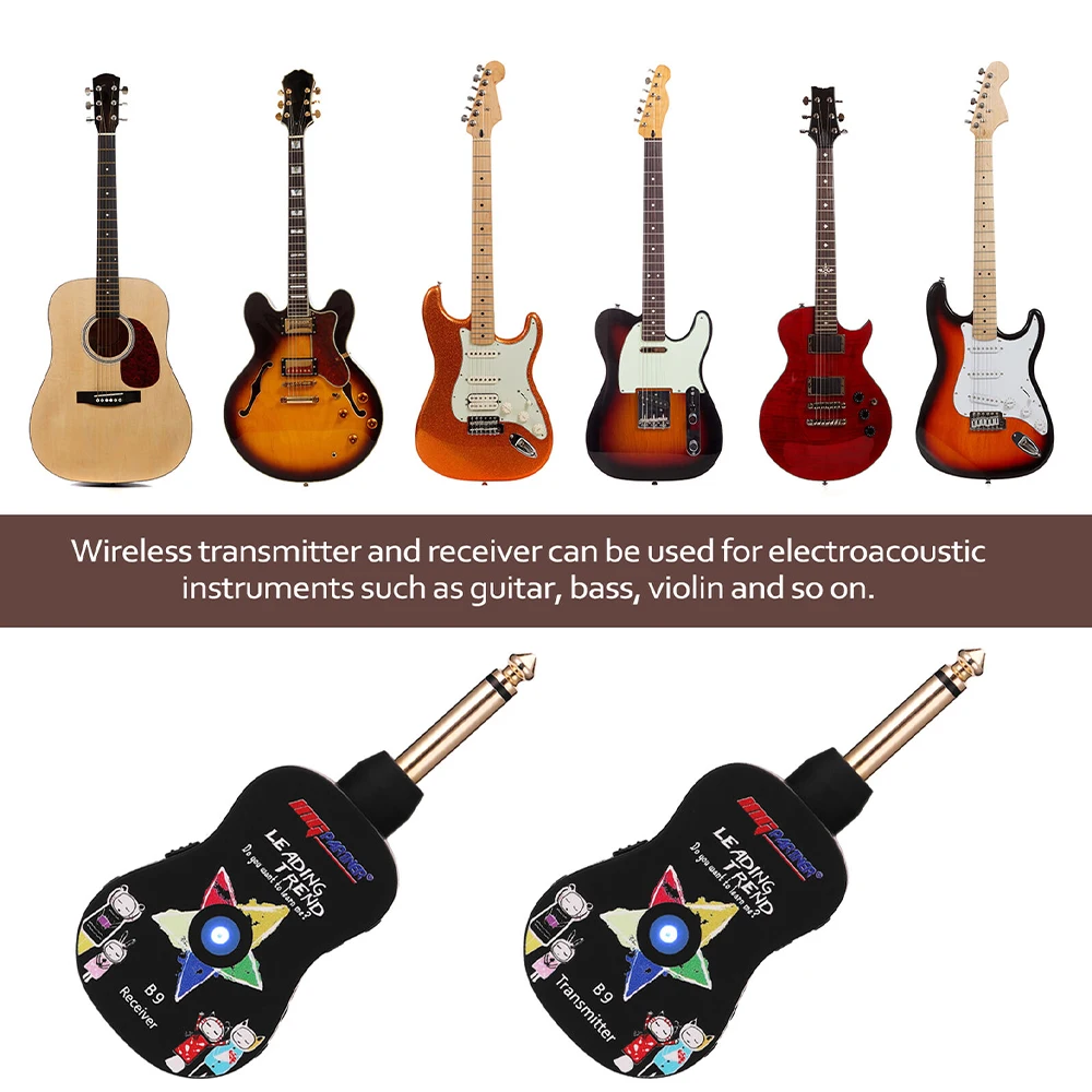 UHF B9 ไร้สายกีตาร์เครื่องส่งสัญญาณระบบชาร์จ Echo Bluetooth สําหรับกีตาร์ไฟฟ้าเบสไวโอลิน