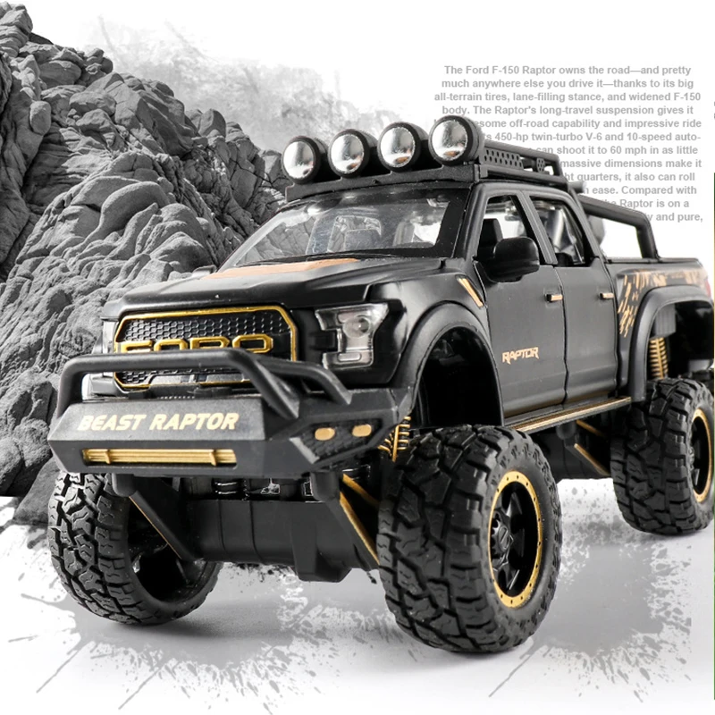 

Diecast 1:24 Alloy Model Cars F150 Beast Raptor Off-Road 6x6 Metal Vehicle Pull Back Pick Up Trucks Gifts for Children Boys Toys