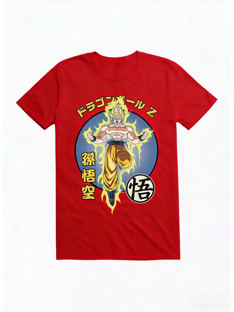 Bandai 2026 Neues Dragon Ball Z Super Saiyajin Goku-Druck, hochwertiges Herren-Kurzarm-Eltern-Kind-Plus-Size-loses Top-T-Shirt