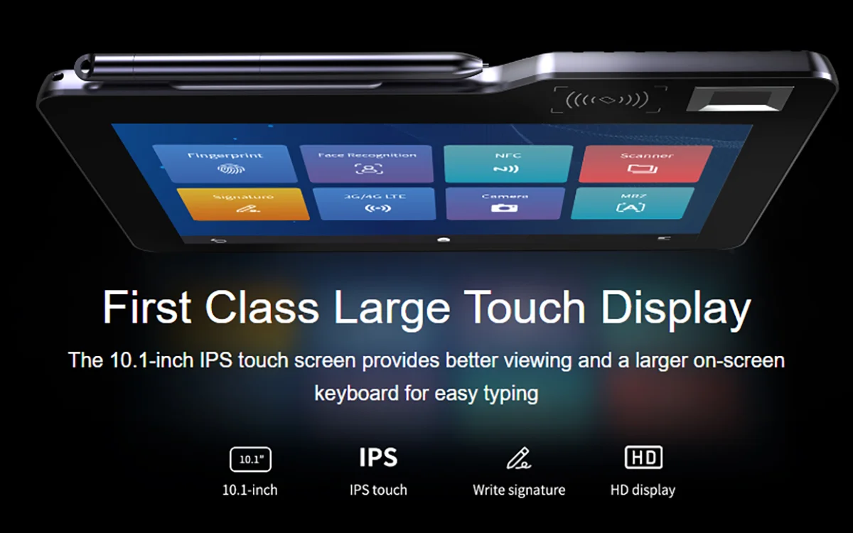 Joyusing 10.1 Inch Android Mobile Tablet with Biometric Signature Pad Optional Face Recognition Camera for Business Use