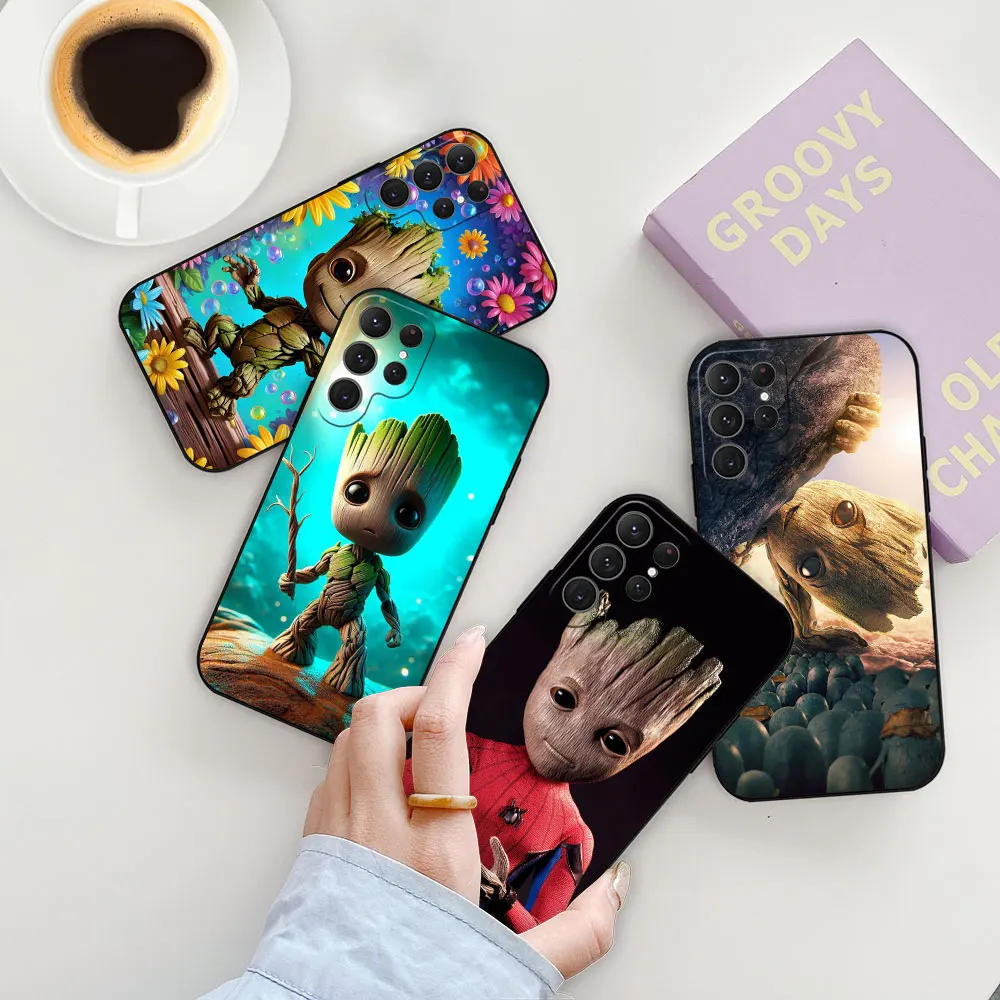 Marvel Cute Iam Groot Phone Case For Samsung Galaxy S24 S23 S22 S21 S20 Ultra 5G Fe 10 9 8 Plus Case S24Ultra Black Soft Cover