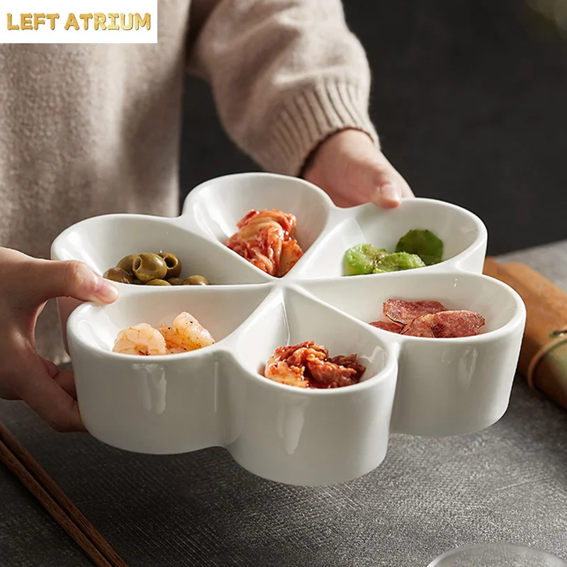 Irregular Shape Ceramic Dinner Plate Multi Grid Specialty Snack Desserts Tray Restaurant Solid Color Cutlery Sashimi Sushi Plate