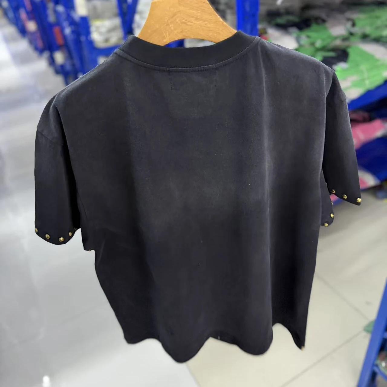 Men Women Summer SATOSHI T-shirts Double Palm Studded Logo Printed Retro Washed Black Short Sleeve 26ss Street Casual Top Tee
