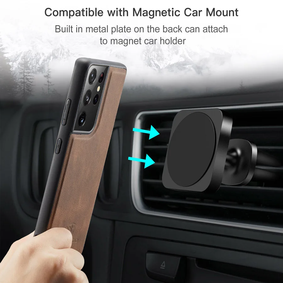 Genuine Leather and PU Case for Samsung Galaxy S20 Plus, S21 FE, S22, S23, S24 Ultra S25, Built-in Magnet, Removable Back Cover