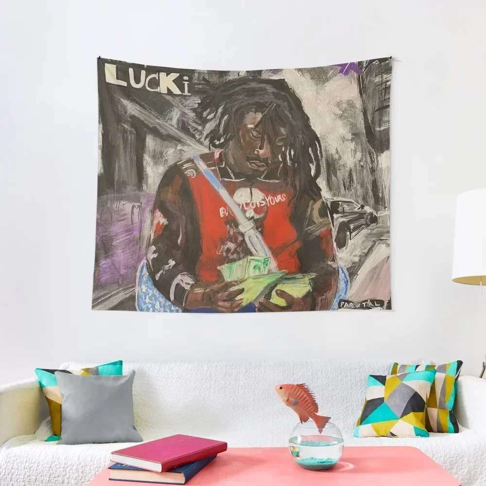 

lucki,days b4 3,album,poster,cover,painting,fan art,rap,rapper,dope,print,shirt,hiphop,deadboy,life,music,lyrics,graffi Tapestry