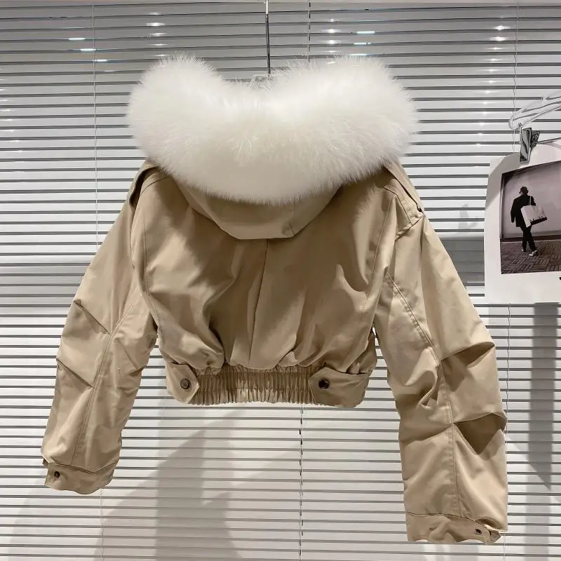 Winter New Long Sleeve Removable Real Fox Fur Hooded Wool Liner Short Jacket Women Crop Coat