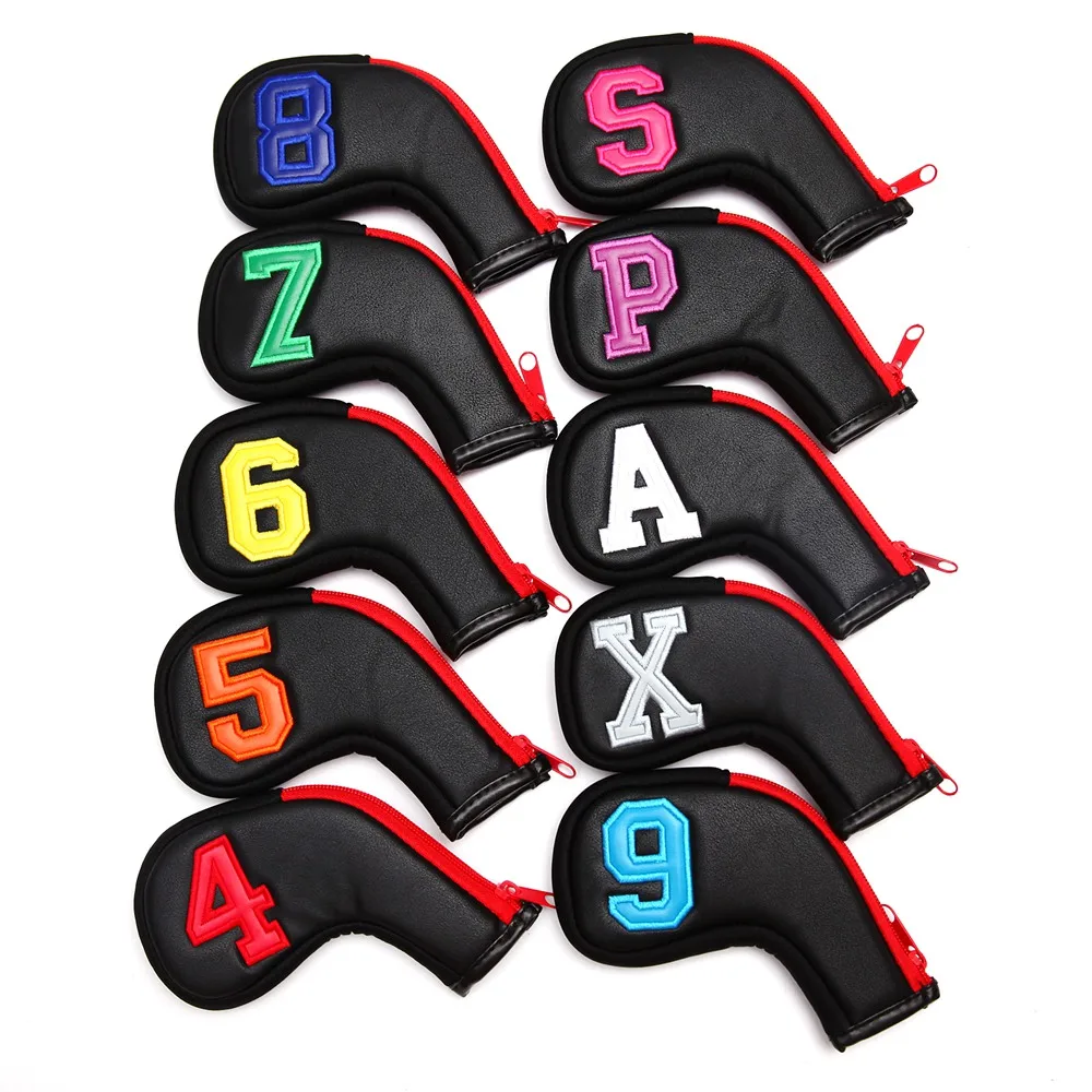 10pcs / Set PU Waterproof Golf Club Irons Colorful Number HeadCover Zipper Wedges Cover Headover