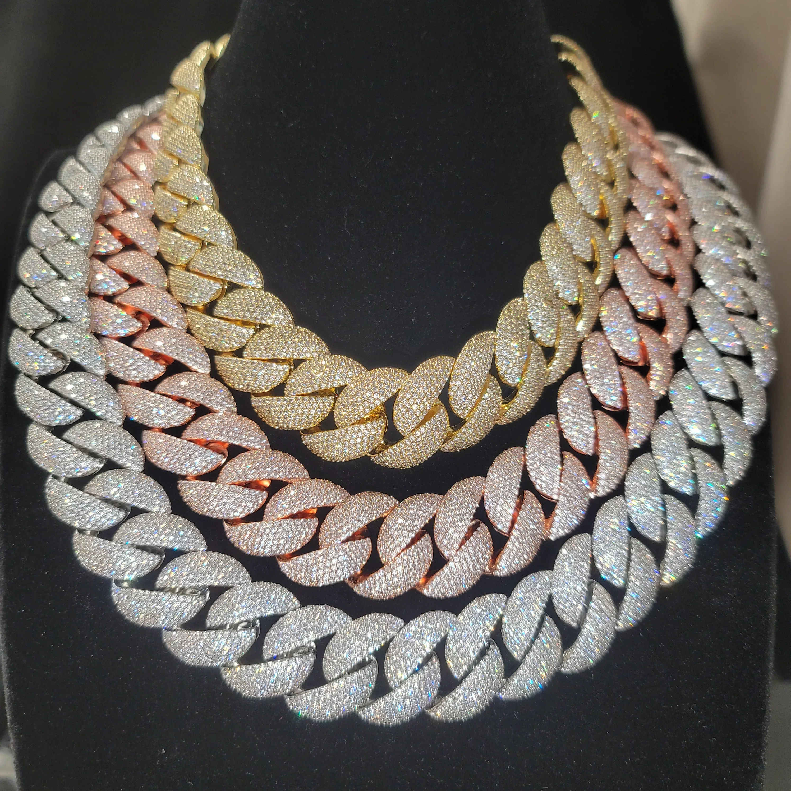 

Fashion 24MM Miami Cuban Link Chain Icy 6 Rows Bubbles Cubic Zircon Hip Hop Necklace Thick Men's Bracelet Jewelry Gift For Him