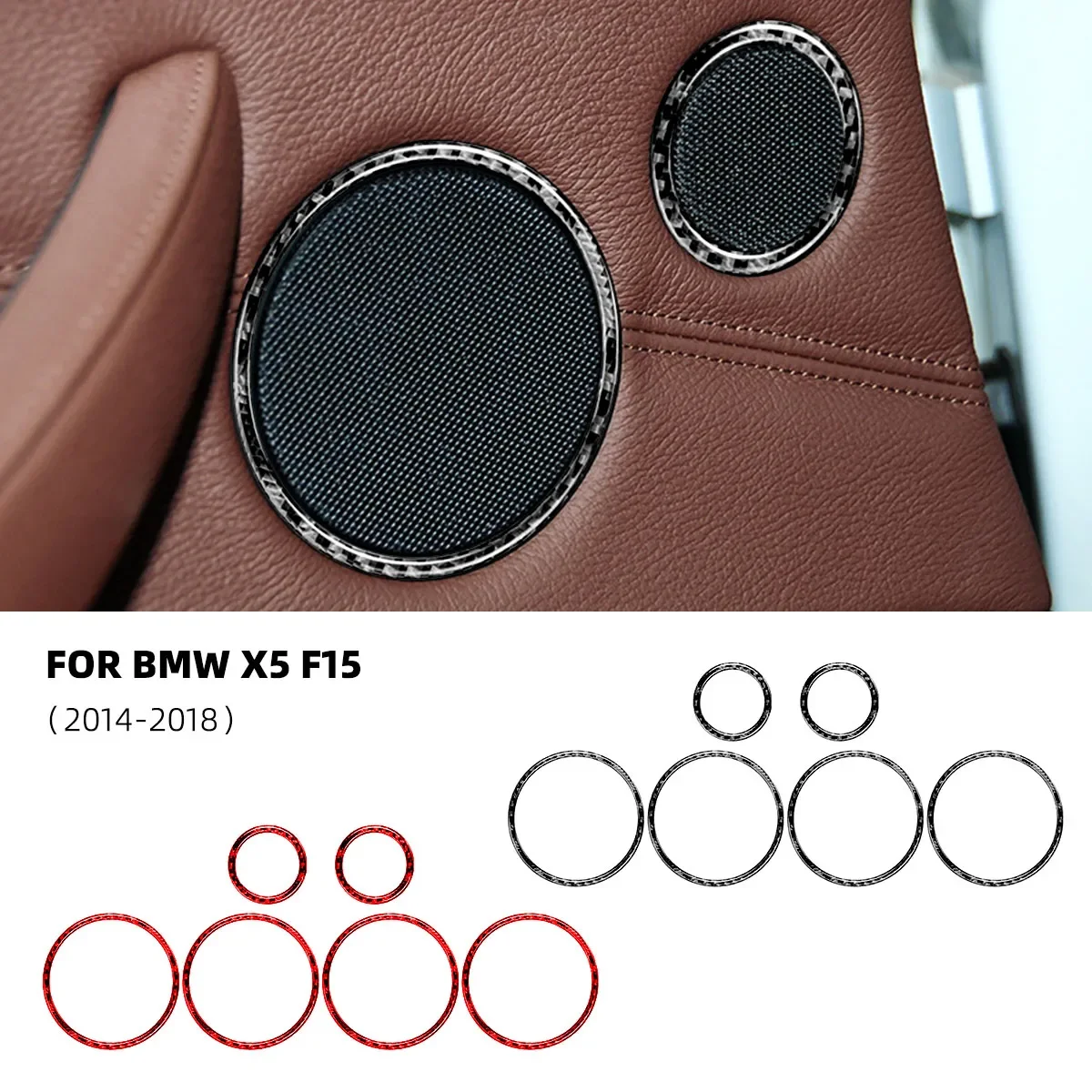 

For BMW X5 F15 2014 2015 2016 2017 2018 Car Real Carbon Fiber Door Audio Speaker Ring Sticker Loudspeaker Cover Accesorios Auto