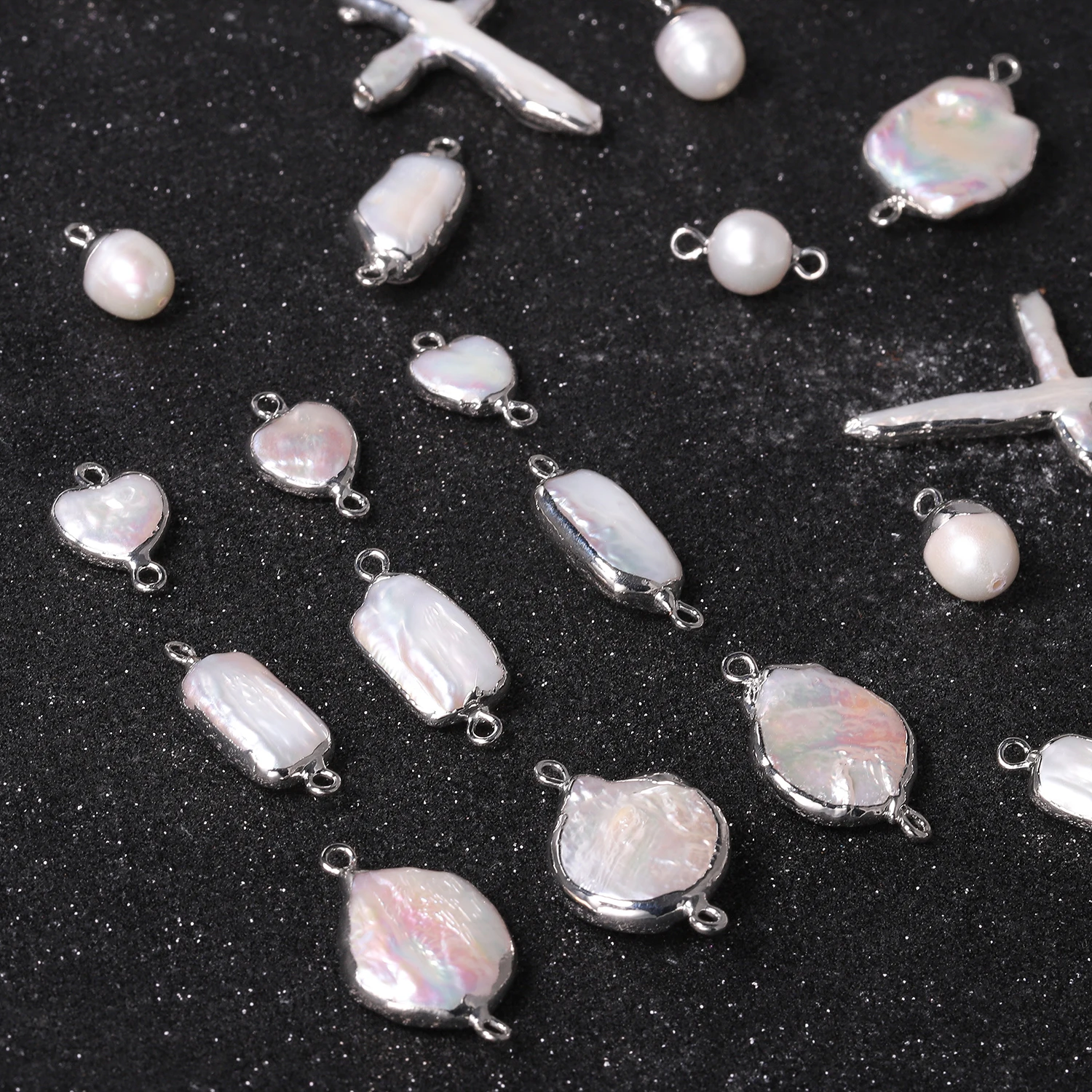 الطبيعية غير النظامية الحب القلب الصليب شكل حبات اللؤلؤ فضي الحواف فضفاض قلادة الخرز لصنع المجوهرات عقد دي اي واي سوار