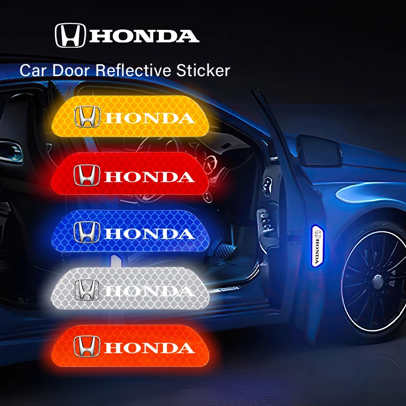 4PCS Car Stickers Door Opening Reflective Warning Sticker For Honda Civic Fit Jazz Accord Pilot CRV Odyssey Passport City HRV