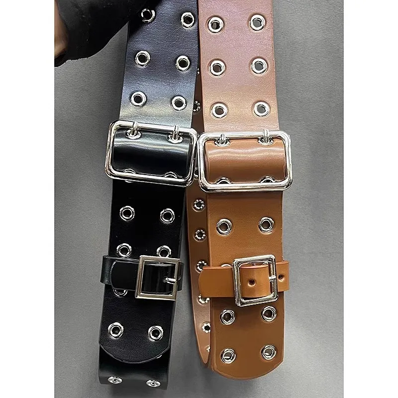 Women\'s Fashion Hollow Out Punk Genuine Leather Corset Female Cummerbund Coat Waistband Dress Decration Wide Belt J093