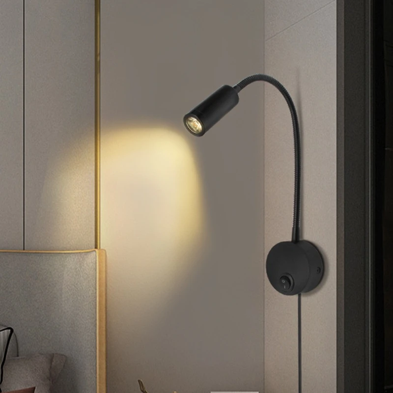 Modern Simple Bedside Working Study Reading Lamp Wall lamp sconces 3W LED Lamp wall Night light fixtures LED EU US Plug Cord