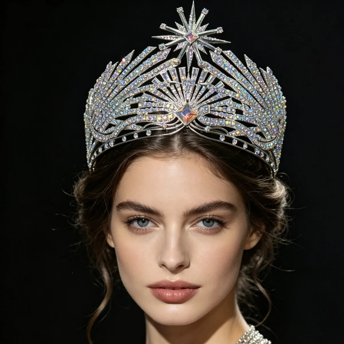 New Starmark Rhinestone Crystal Round Diadem Miss Pageant Hair Crown Tiaras for Queen Prom Hair Jewelry Accessories