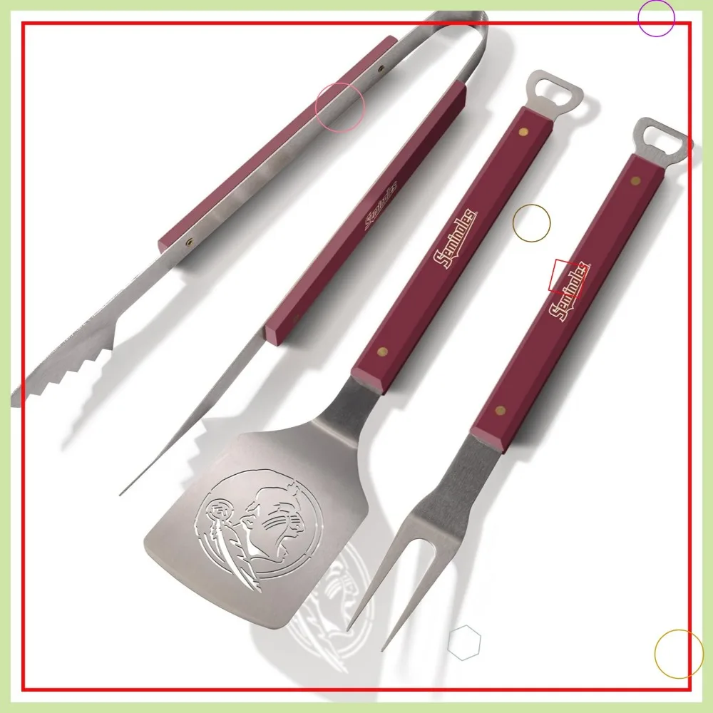 

NCAA Team Color 3-Piece BBQ Set with Bottle Opener, Stainless Steel Grill Tools for Sports Fans