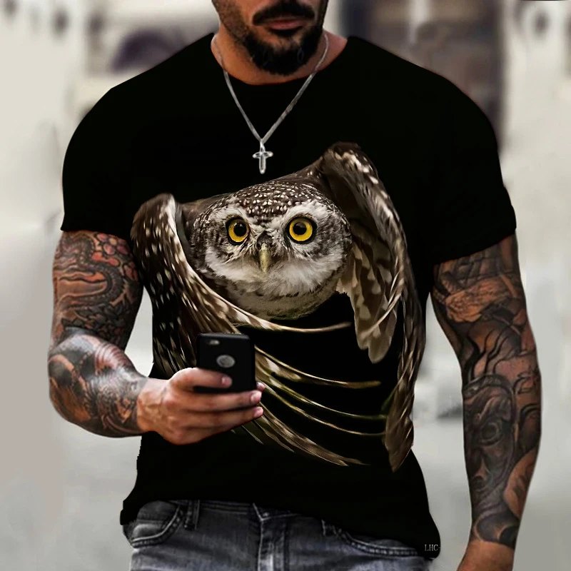 Brand Men\'s Shirt Exclusive Design Animal World Owl Summer Bird Eagle Crewneck T-shirt 3D HD Print Loose Oversized Size Clothing