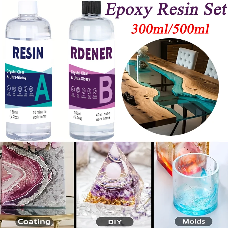 

Epoxy Resin Casting & Coating Kit 10.4/17.6oz Mix 1:1 Scratch Heat Resistant No Yellowing For Coasters & Small To Large Projects