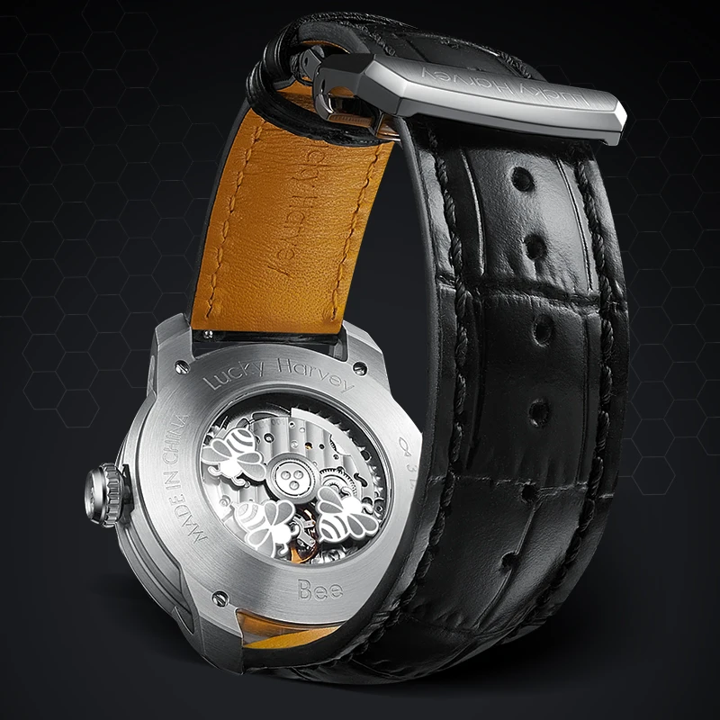 Lucky Harvey 3D Flying Bee Automatic Wristwatch Luminous Sapphire Mechanical Movement Watch Limited Edition Watches for Men