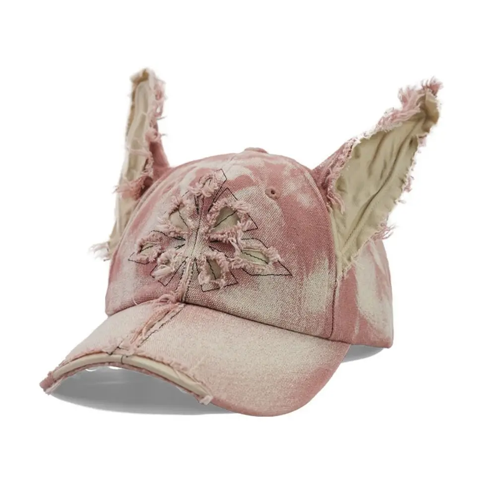 Kawaii Washed 3D Doberman Ears Denim Cap Y2K Casual Women's Sun Hat Adjustable Streetwear Hat for Women 5