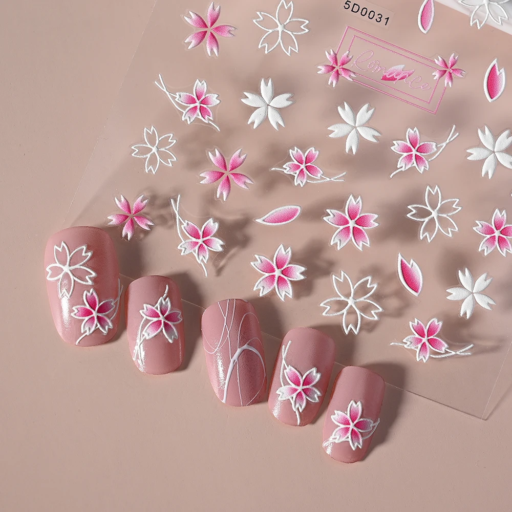 1 stks 5D Tulp Bloemen Reliëf Nail Art Sticker Lente Bloem Kersenbloesem Daisy Boog zelfklevende Slider DIY manicure Decals