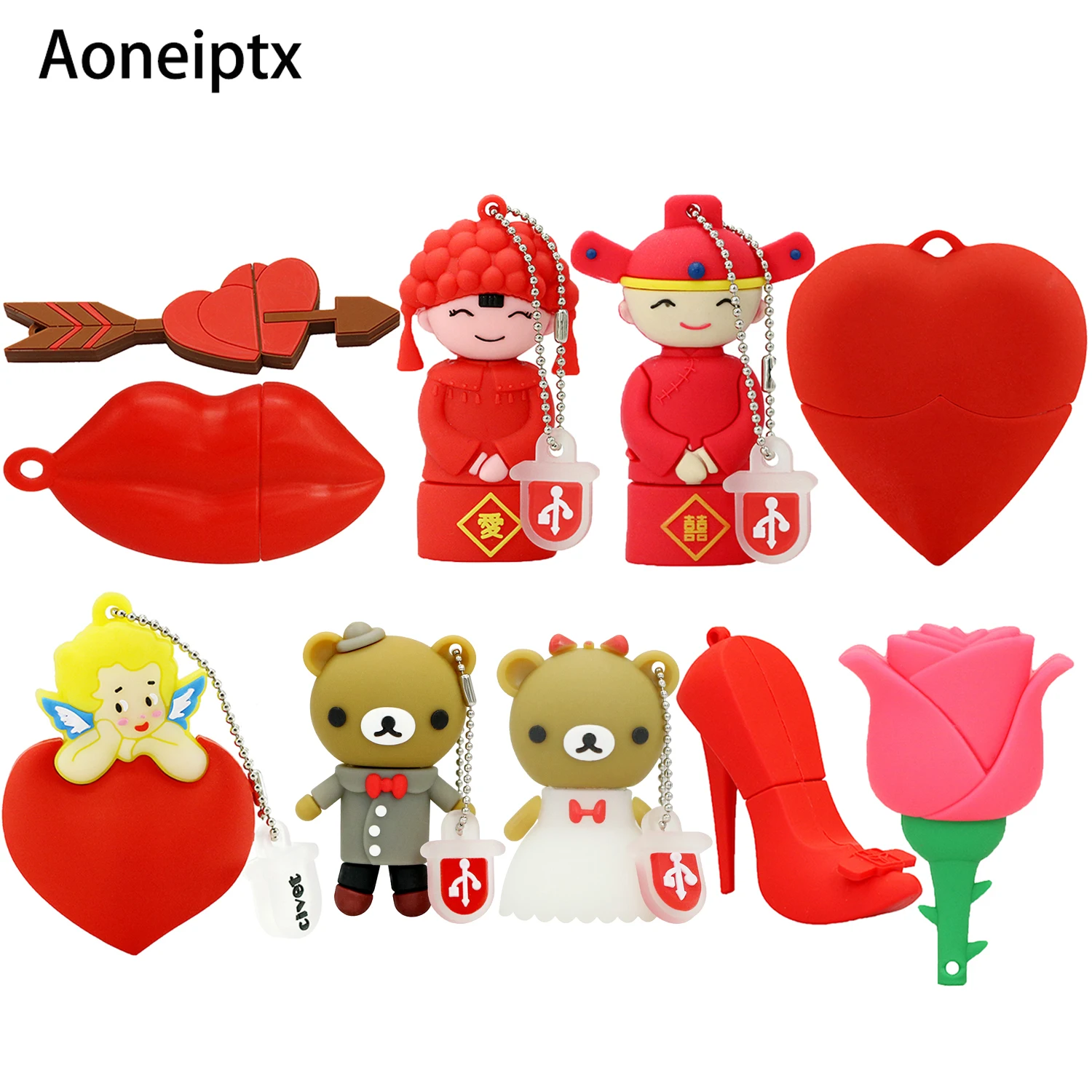 Unidad Flash USB de 128GB, memoria USB 2,0, colgante de oso de dibujos animados, 4G, 8GB, 16GB, 32GB, 64GB, 256G, llavero gratis, regalo de boda
