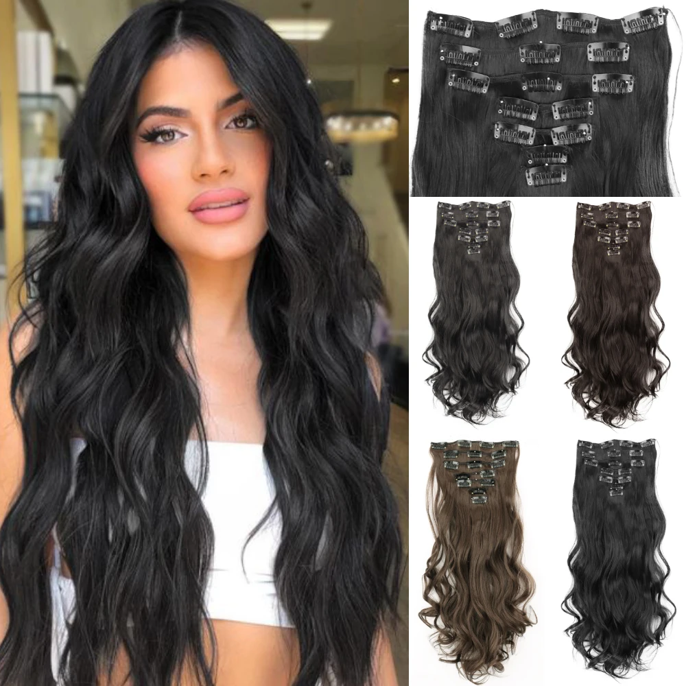 

AZQUEEN Synthetic Long Wavy 16 Cilps Hairpieces Heat-resistant High-temperature Fiber is Suitable For Women's Hair Extensions