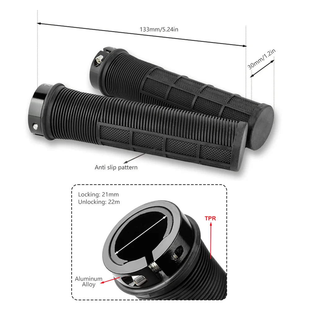 1 Pair TPR Bicycle Handlebar Grips Anti-Skid MTB Cycling Hand Rest Bar End Comfy Hand Feel Shock-absorbing Bike Grips