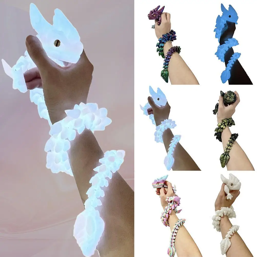 3D-gedruckte gehörnte Drache, Figur, Ornament, leuchtender Drache, Ganzkörpergelenke, bewegliches simuliertes Tiermodell, Desktop-Handwerksdekoration