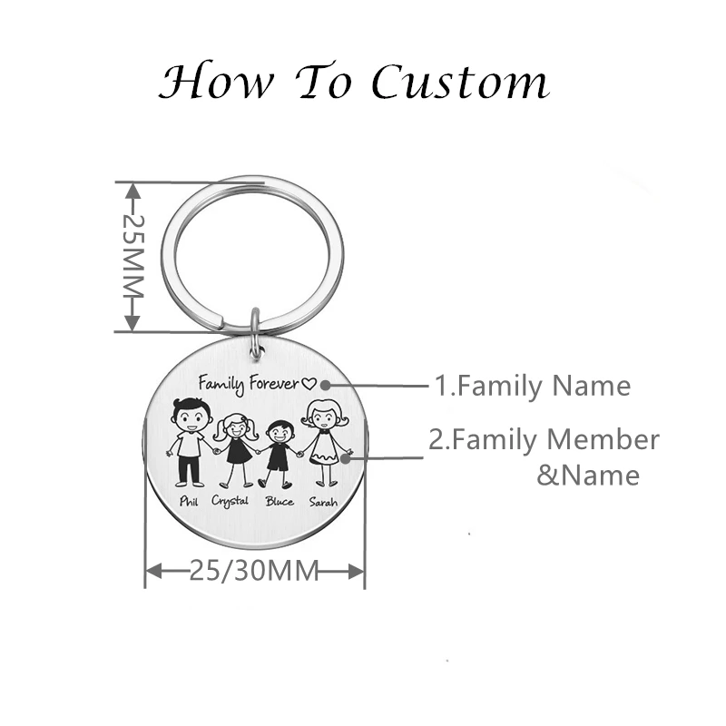 Uroczy, niestandardowy brelok rodzinny ze stali nierdzewnej spersonalizowany brelok dla rodziców prezent dla dzieci brelok do kluczy biżuteria