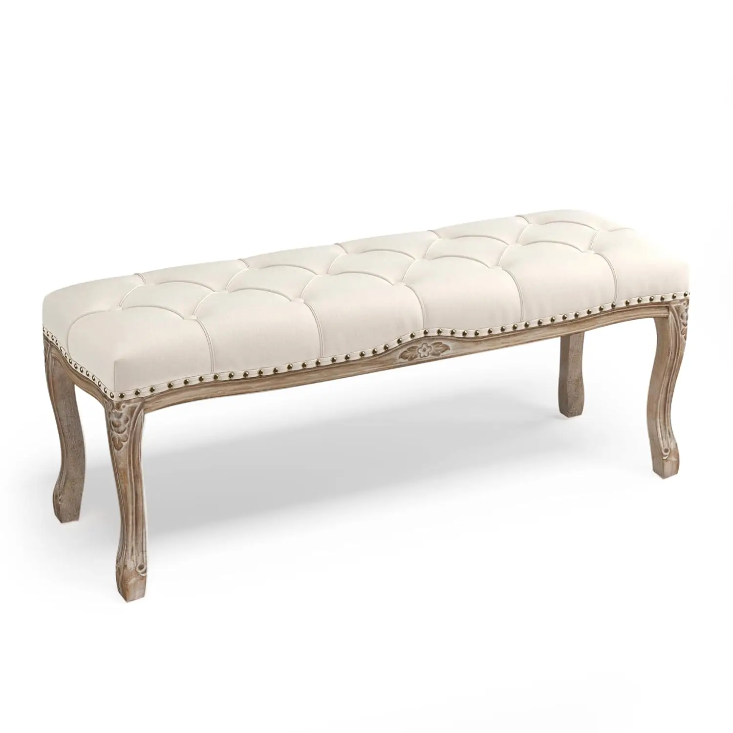 Bedroom Bench, French Vintage Tufted Entryway Bench, 45.2